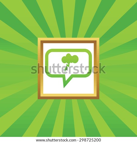 Cloud with lightning in chat bubble, in golden frame, on green abstract background