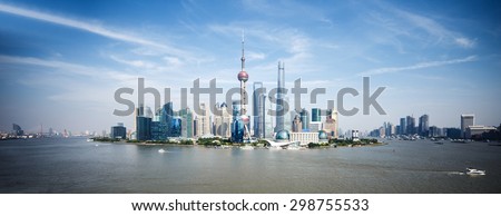 panoramic skyline of shanghai and landmarks