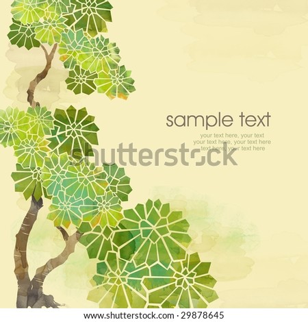 Painted watercolor card design with stylized chestnut leaves and text