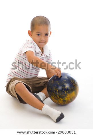 cute boy with bowling ball