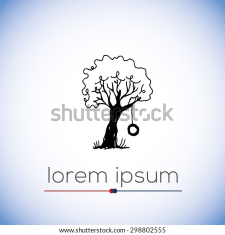 Hand drawn tree vector logo (illustration, sign, symbol,, icon)
