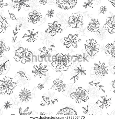 Flowers. Vector Seamless pattern of Hand Drawn Doodles Flowers. Endless floral texture. Vintage floral wallpaper. 