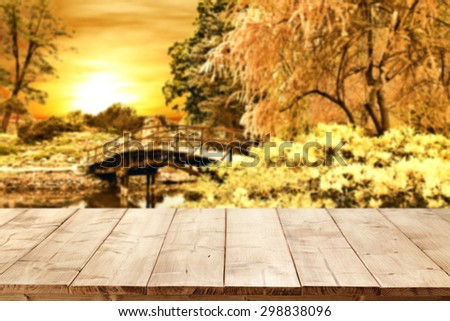 golden colors of landscape and desk top of free space 