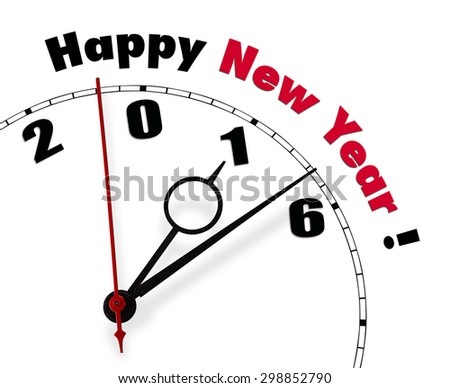 White clock with words Happy New Year 2016 Royalty-Free Stock Photo #298852790
