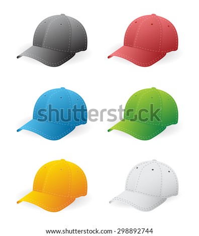 Set of six baseball caps in color