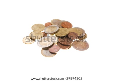 Pile of euro coins with different face value