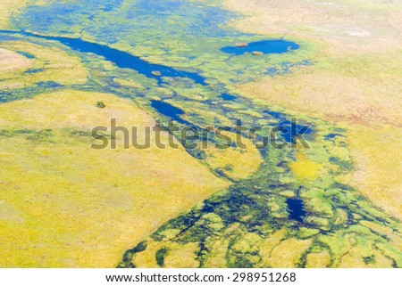 Aerial view at picturesque view of Okavango Delta, Botswana.