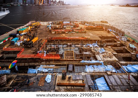 construction site and skyline of hong kong