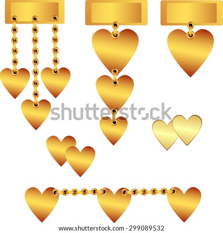 Set of decorative gold hearts