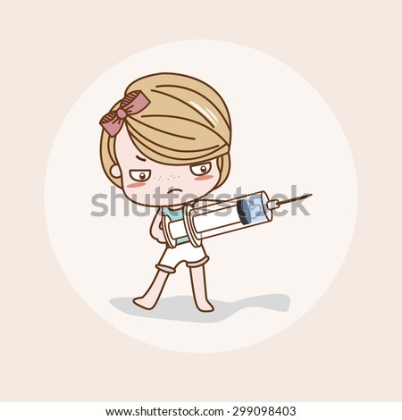 Syringe Girl / Lady / Woman Isolated Vector / Image / Illustration / Drawing / Cartoon / Animation