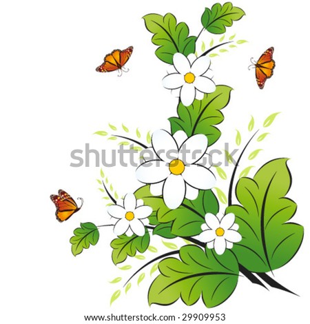 Abstract Flowers with butterfly. Vector illustration