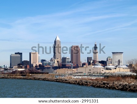 Downtown Cleveland Skyline from a waterfront park