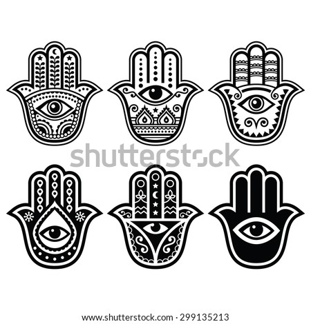
Hamsa hand, Hand of Fatima - amulet, symbol of protection from devil eye  Royalty-Free Stock Photo #299135213