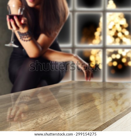 xmas time and woman with wine 
