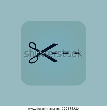 Image of scissors cutting along the line in square, on pale blue background