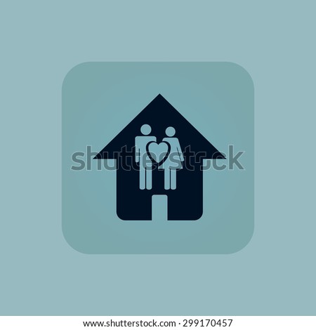 Image of love couple in house in square, on pale blue background