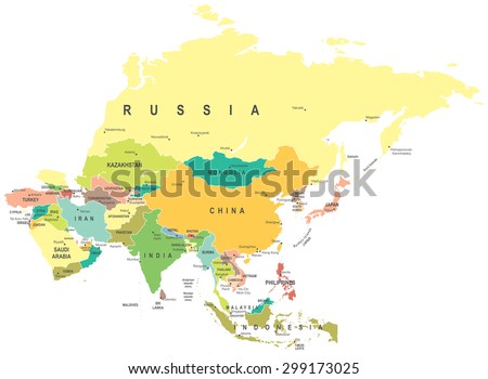 Asia map - highly detailed vector illustration Royalty-Free Stock Photo #299173025