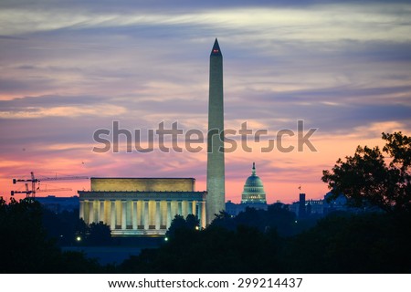 Washington DC - Skyline with Monuments at sunrise