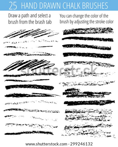 Vector brush strokes set. Hand drawn chalk brushes ready to use
