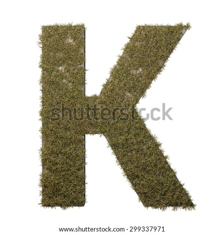 Letter K made of dead grass, growing on wood with metal frame