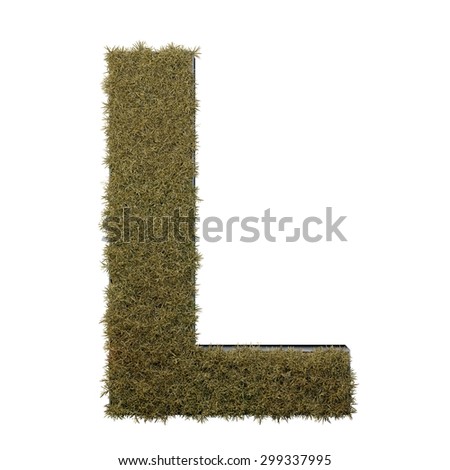 Letter L made of dead grass, growing on wood with metal frame