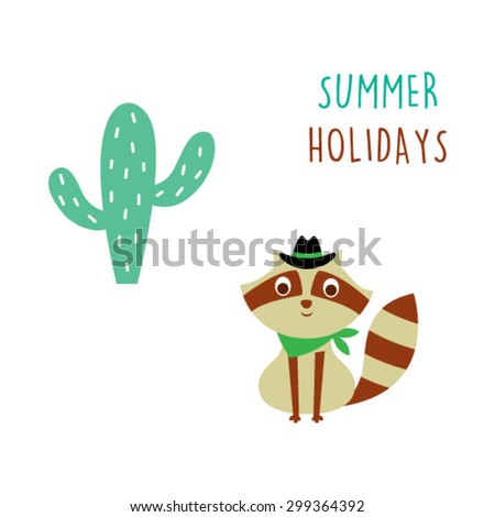 raccoon summer holidays card