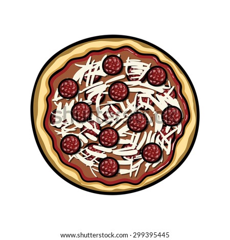 Hand drawn pizza on the white background. Vector illustration. Can be used for restaurants, websites, cafes, bars, shops and pizzerias.