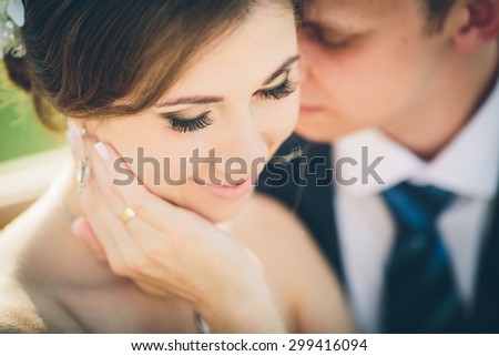 A close up picture of a bride and groom
