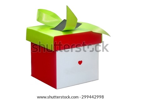 Sugar sweets gift box with red heart for Holiday celebrations, isolated on white 
