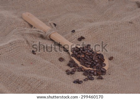 Coffee Beans, ladle on gunny