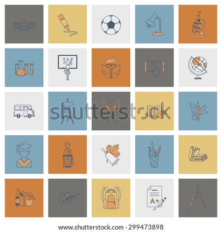 School and Education Icon Set. Flat design style. Vector