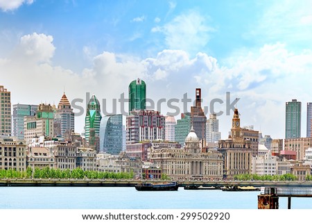Beautiful view of Shanghai -  Bund or Waitan waterfront. China.