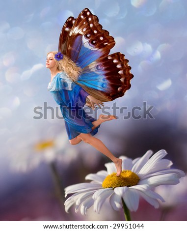	Female Elf fly with chamomile flower