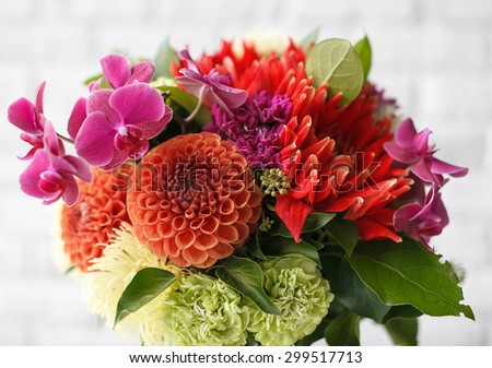 the bright wedding bouquet on light background