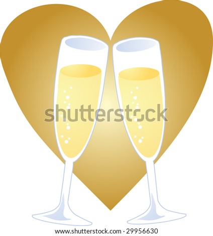 Champagne toast over heart, romantic celebration illustration