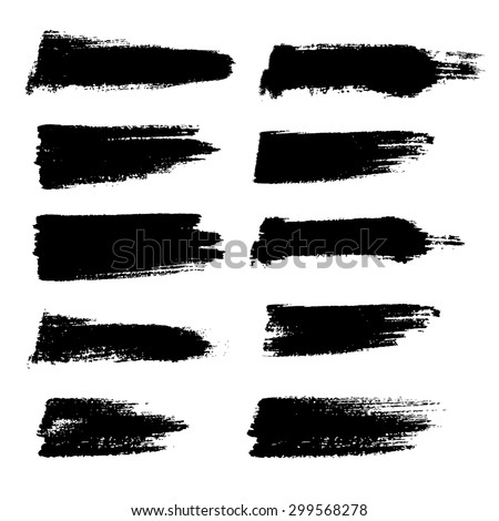 Vector set of grunge brush strokes, black isolated on white background. Royalty-Free Stock Photo #299568278