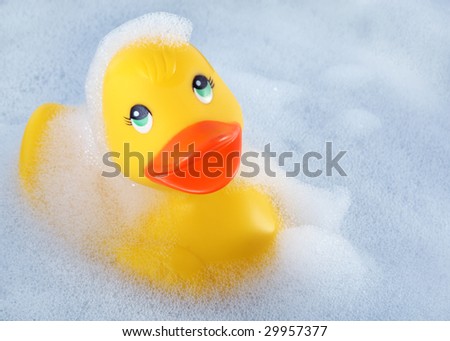 Rubber duck in a tub full of bubbles