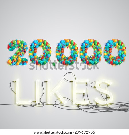Number of likes with a neon sign, vector