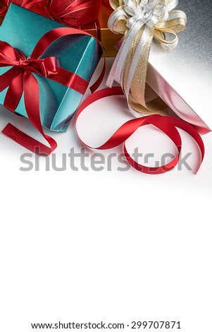 Plenty Assorted Colored Presents for Birthdays or Christmas Newyear Isolated on White Background
