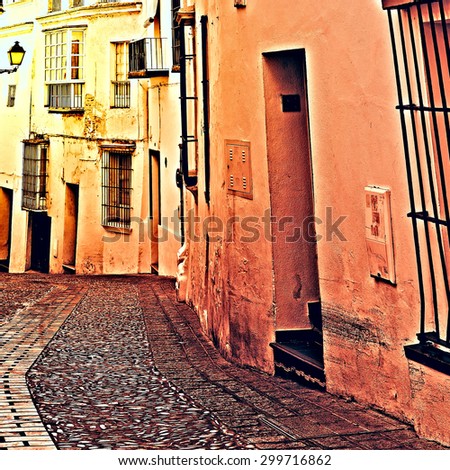 Evening in the Typical Medieval Spanish City, Vintage Style Toned Picture
