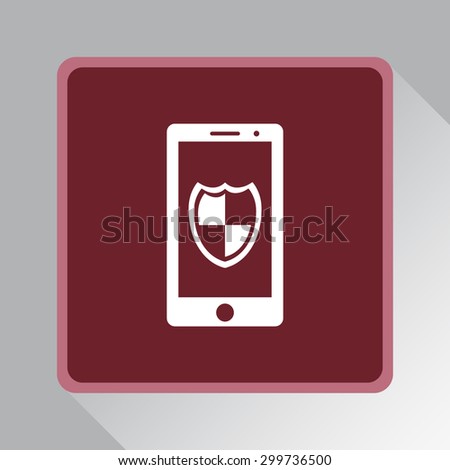 Mobile phone with shield sign icon, vector illustration. Flat design style
