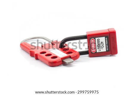 Multi purpose hasp with padlock on isolated background Royalty-Free Stock Photo #299759975
