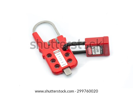 Multi purpose hasp with padlock on isolated background Royalty-Free Stock Photo #299760020