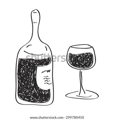 Simple hand drawn doodle of a bottle of wine