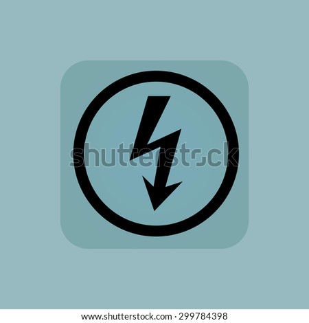 Voltage lightning in circle, in square, on pale blue background