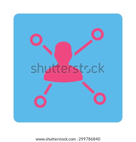 Relations icon. Vector style is pink and blue colors, flat rounded square button on a white background.