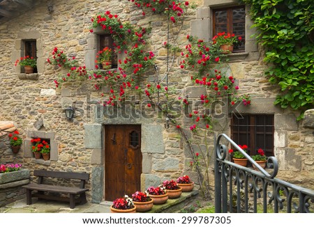 houses in  catalan village.  Rupit i Pruit, Spain Royalty-Free Stock Photo #299787305
