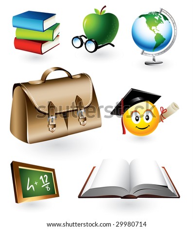 Vector set of seven detailed education objects