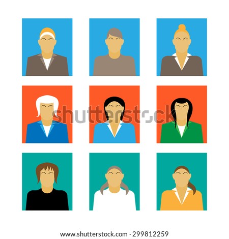 set of businesswoman profile icon female portrait flat design vector illustration