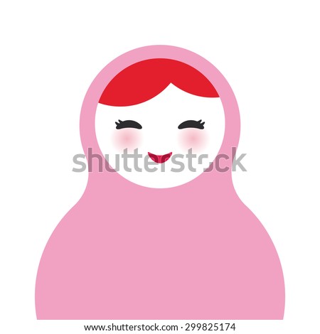 Russian dolls matryoshka on white background, pink colors. Vector